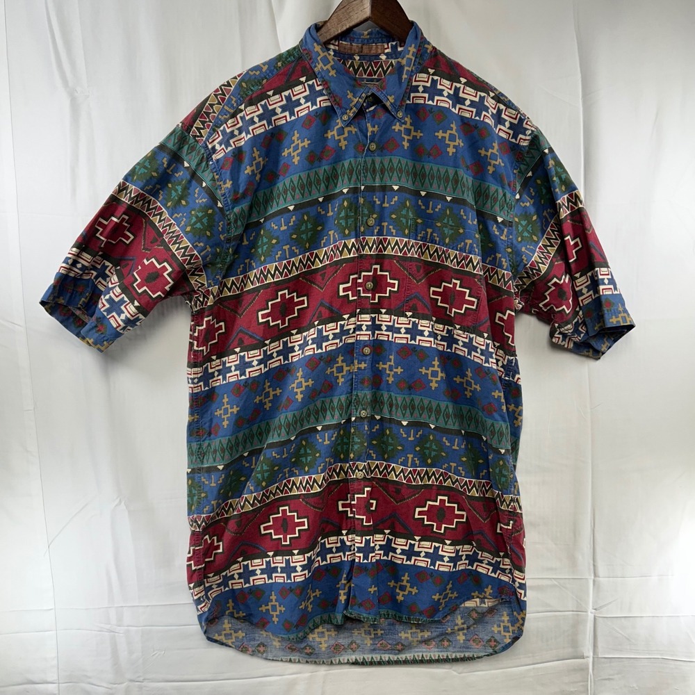 American Terrain Button‎ Shirt Mens XL Tall Multicolor Southwestern Tribal Print